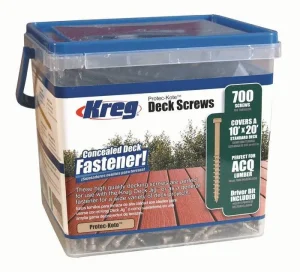 תמונה של אריזת ברגי דק מוסתרים Kreg Protec-Kote – סט של 700 ברגים כולל ביט, להתקנת דק חיצוני