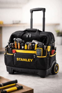 אלט טקסט: תיק עבודה טרולי מקצועי 18 אינץ' סטנלי דגם 197515 על גלגלים – תיק כלים איכותי לאנשי מקצוע