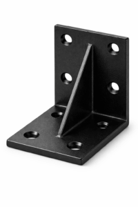 זוית מחוזקת לעץ 70x70x65 מ"מ דגם A-024B – בגימור שחור אלגנטי לחיבור זווית 90°