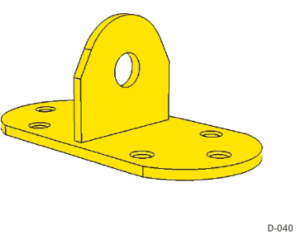 תושבת תליה לפרגולה בצבע צהוב, דגם C D-040, מבנה אובלי עם חור מרכזי לחיבור אלמנטים תלויים
