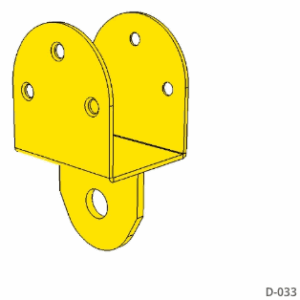 תושבת תליה A לפרגולה, דגם D-033, מבנה U צהוב עם אוזן תחתונה לתלייה בטיחותית