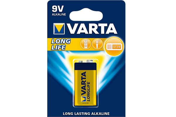 סוללת 9V אלקליין של חברת VARTA – יחידה אחת בצבע כסוף וכחול, מתאימה לגלאי עשן ומכשירים אלקטרוניים